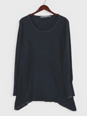 417 Athleta Gray Cotton Cashmere Sweater Tunic Top with Silver Thread Hems